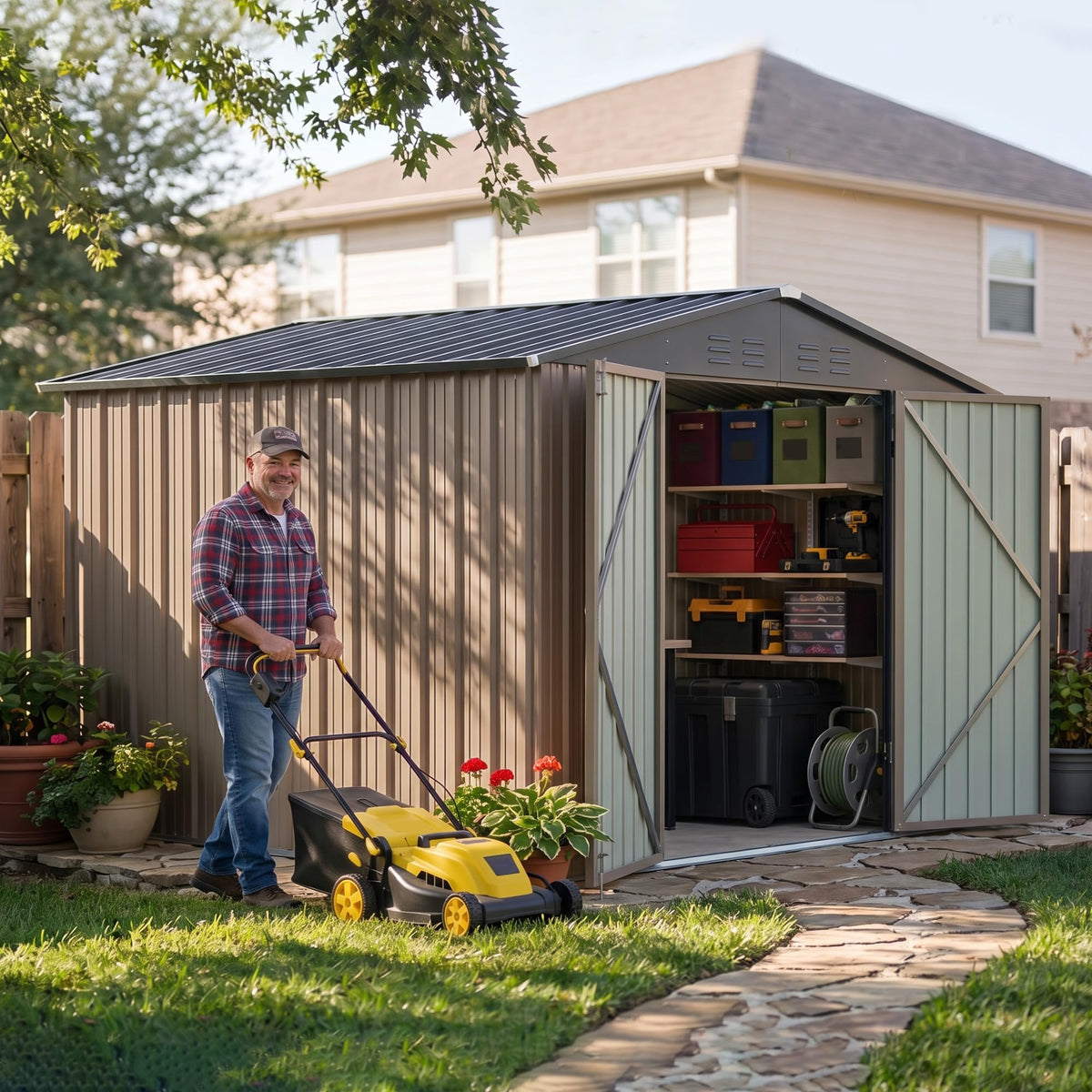 8x10 FT Metal Outdoor Storage Shed with Lockable Door Y3971
