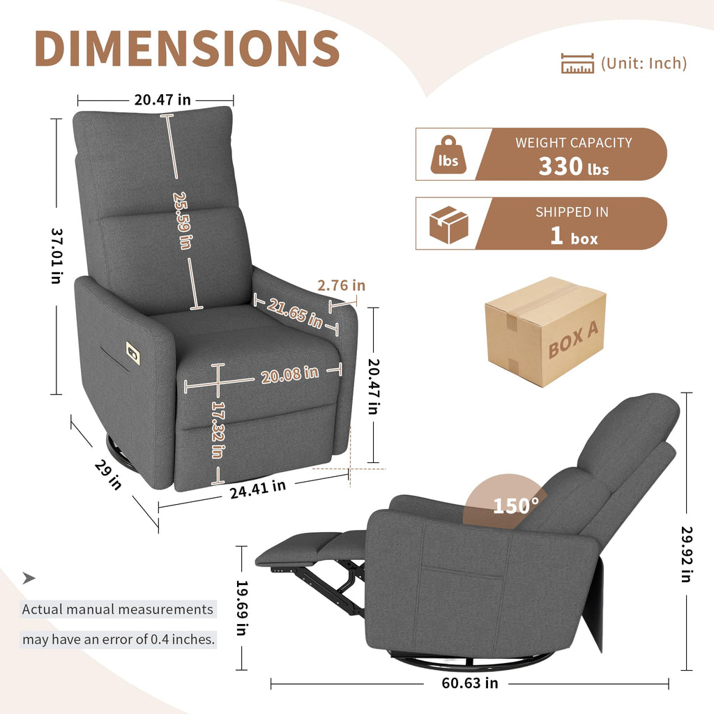Dark Gray Velvet Swivel Recliner Chair M6294
