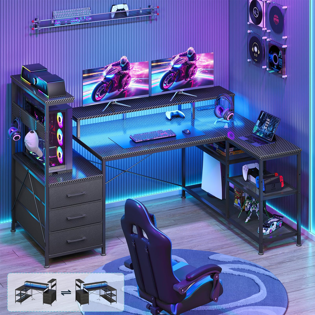 L Shaped Gaming Desk with Drawers A15179