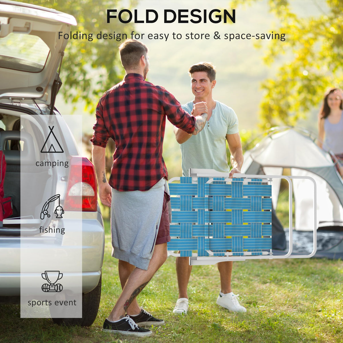 Set of 2 Blue Patio Folding Chairs Y9333