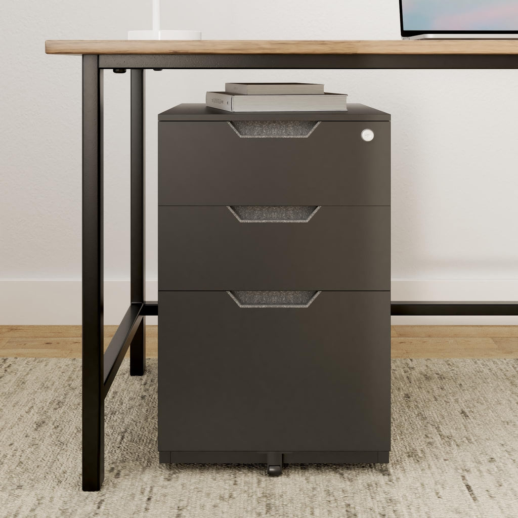 3-Drawer Black Mobile File Cabinet with Lock K74415