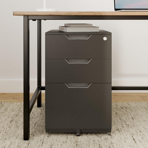 3-Drawer Black Mobile File Cabinet with Lock K74415