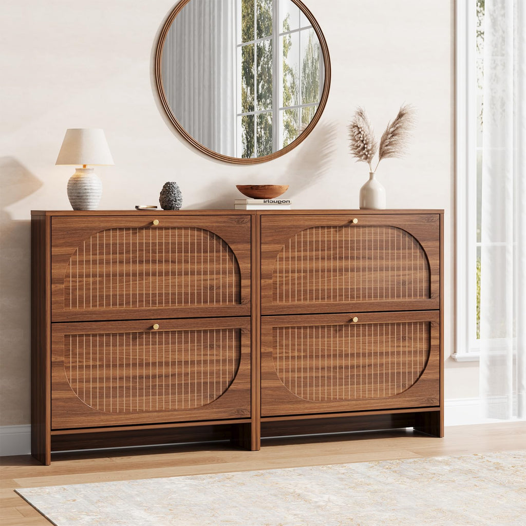Luminous Walnut Shoe Storage Cabinet with Adjustable Shelves W6689