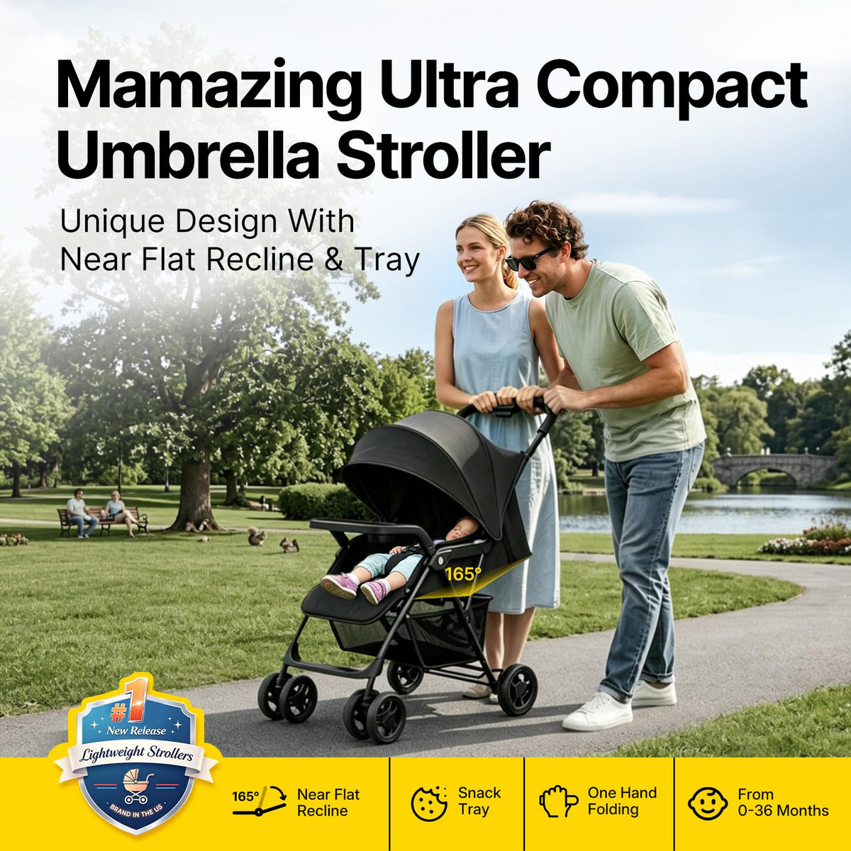 Lightweight Travel Stroller with Near-Flat Recline Seat Q7611