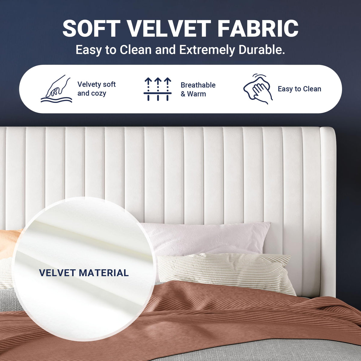 Queen Size White Velvet Upholstered Platform Bed U544558