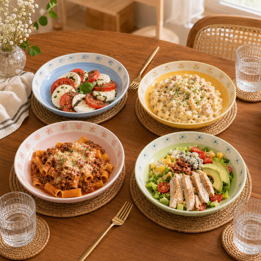 Hand-Painted Floral Ceramic Pasta Bowls Set of 4 M808516