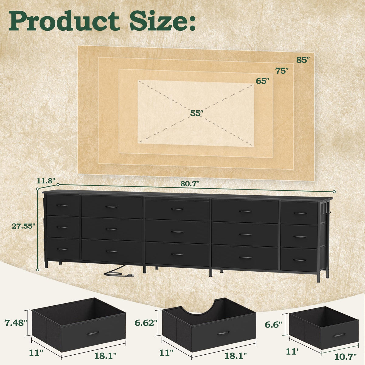 80.7" 15 Drawer Long Dresser H416
