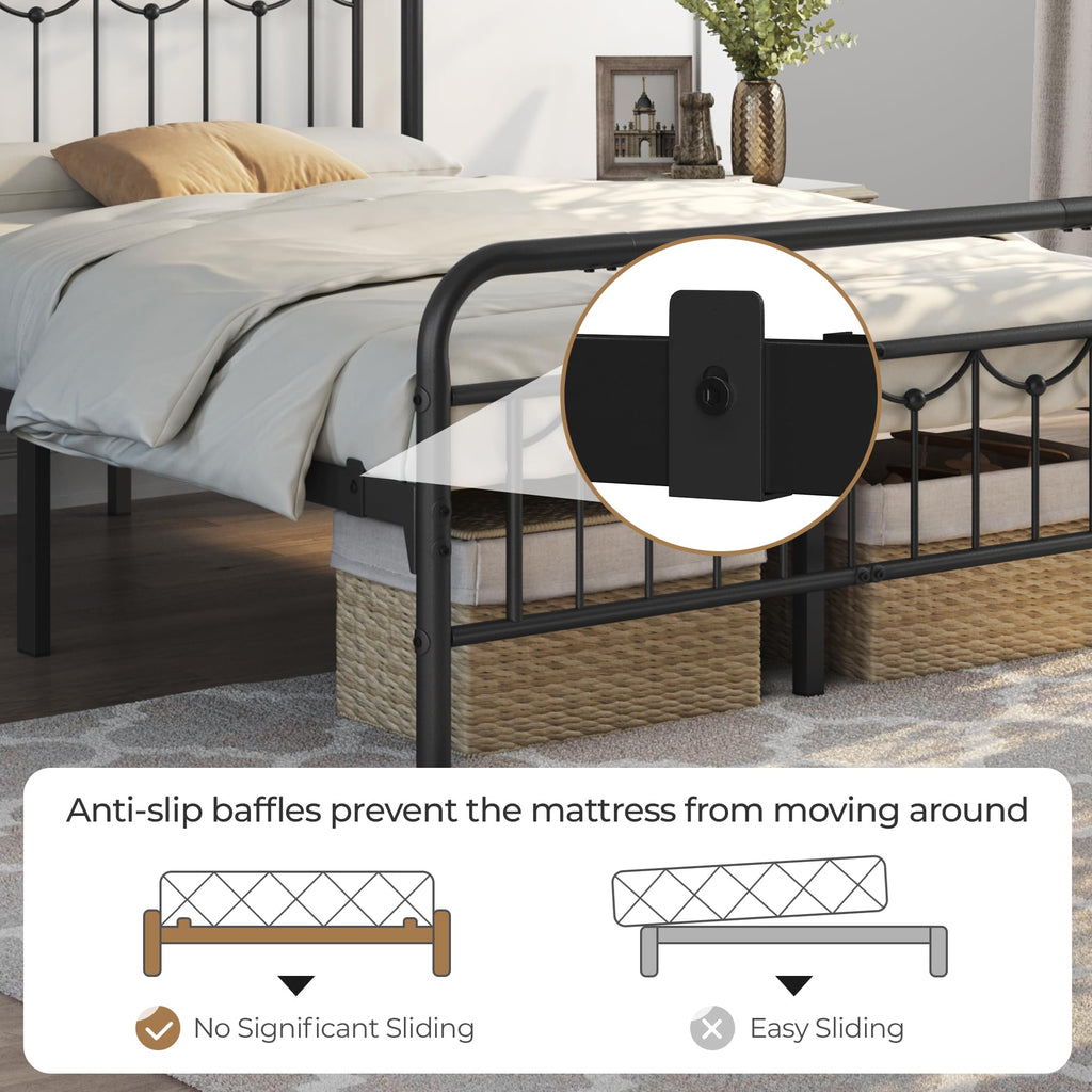 Black Metal Bed Frame with Spindle Headboard D11005