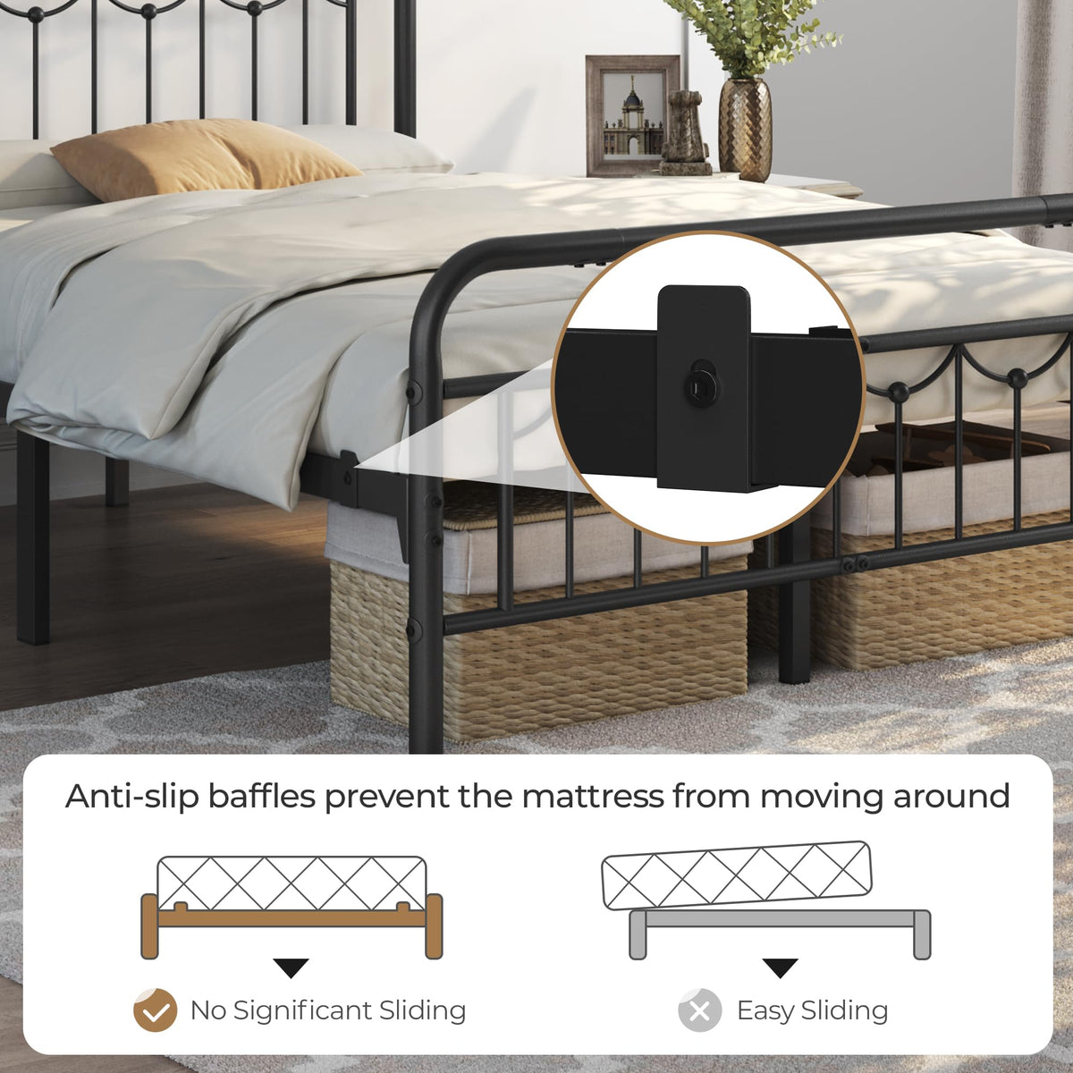 Black Metal Bed Frame with Spindle Headboard D11005