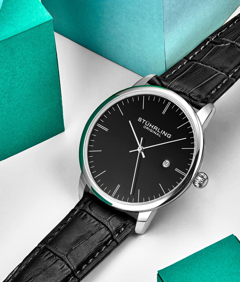Men's 40mm Ultra Slim Leather Strap Quartz Analog Dress Watch V93742