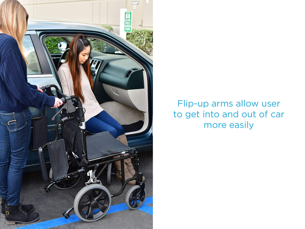 Lightweight Transport Chair with Locking Hand Brakes, Black B800