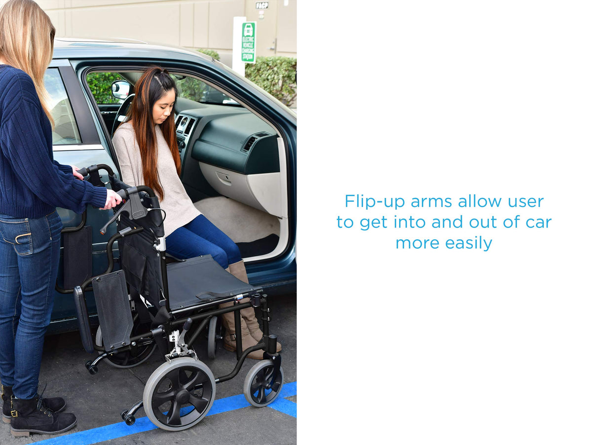 Lightweight Transport Chair with Locking Hand Brakes, Black B800