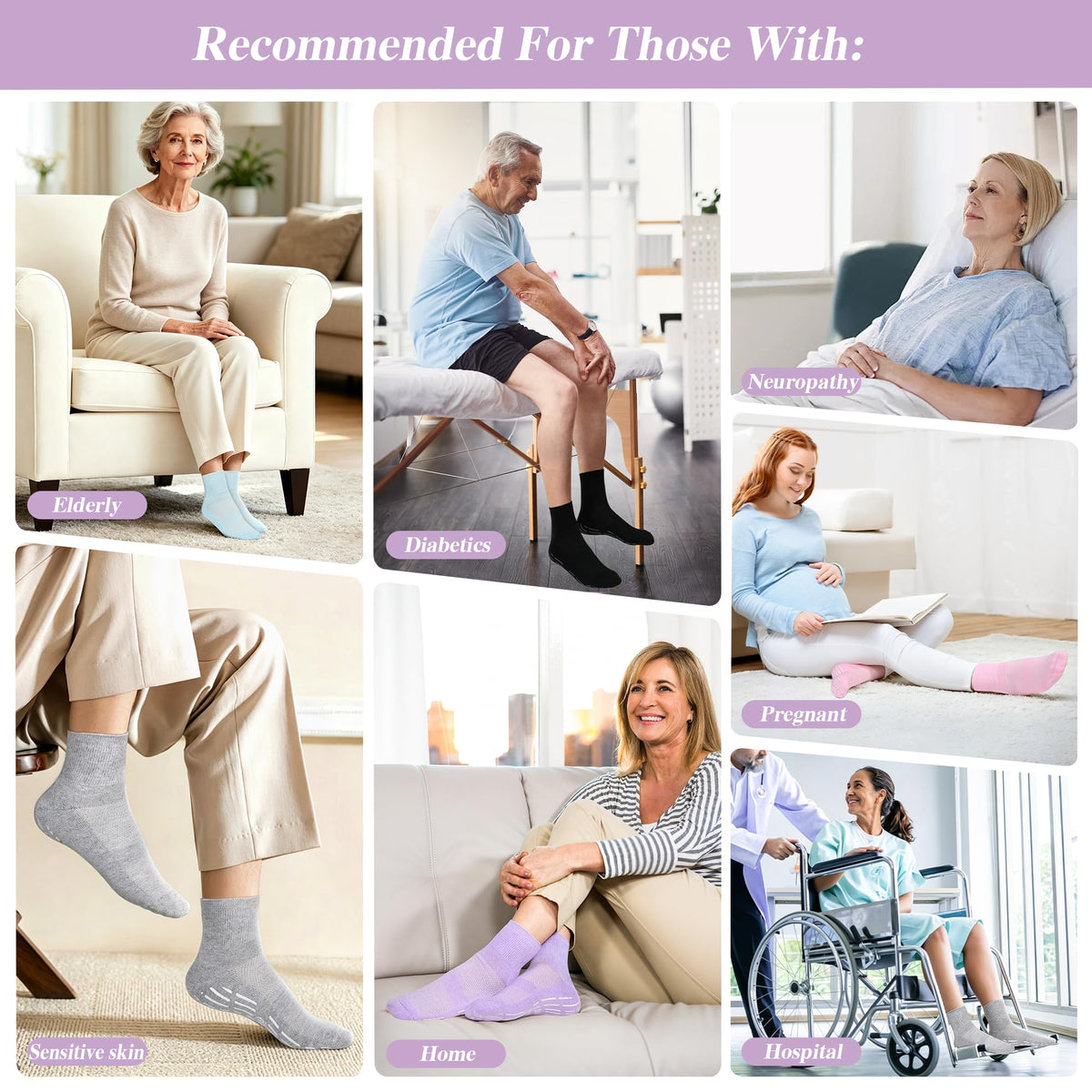 Non Slip Seamless Diabetic Ankle Socks 5 Pairs Z9632