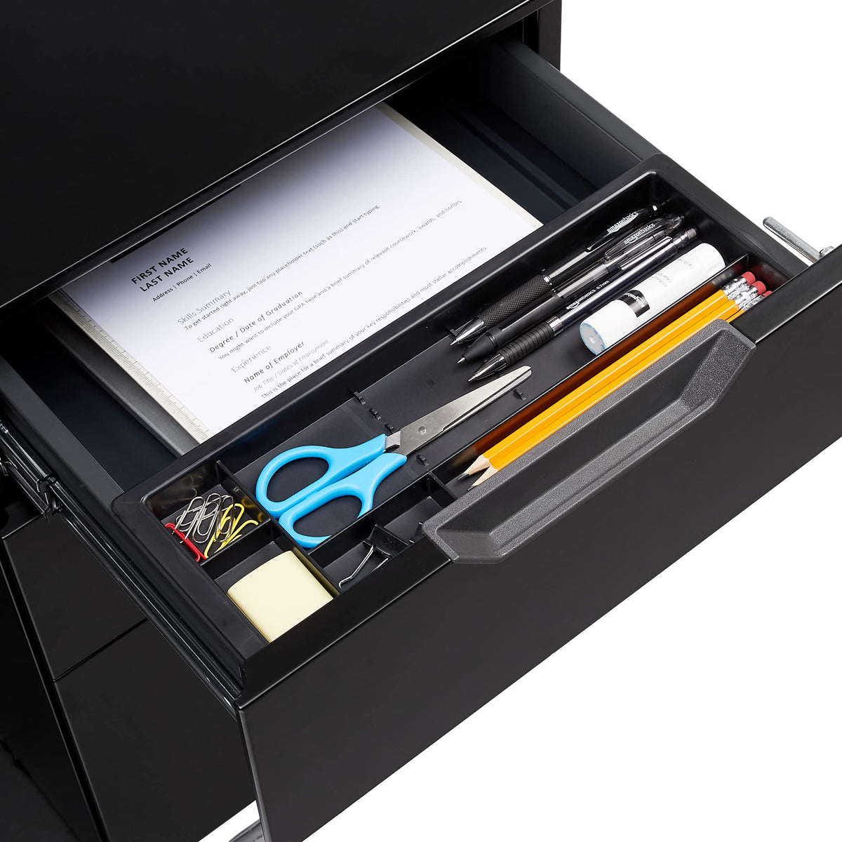 3-Drawer Black Mobile File Cabinet with Lock K74415