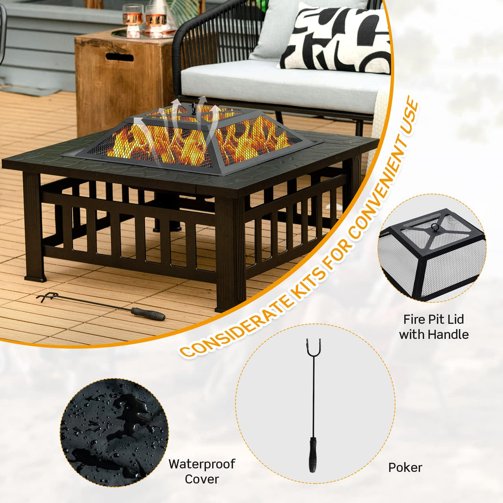 32 Inch Square Steel Wood Burning Fire Pit I165956
