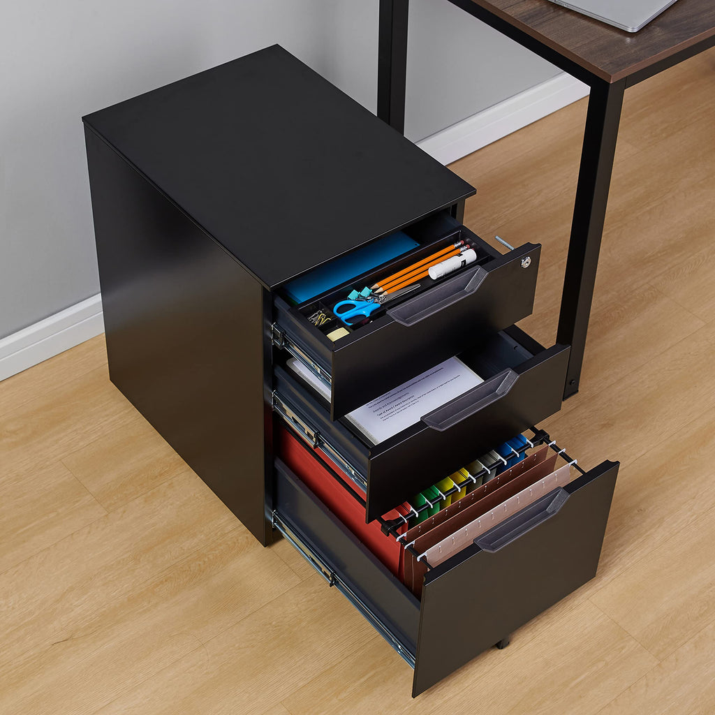 3-Drawer Black Mobile File Cabinet with Lock K74415