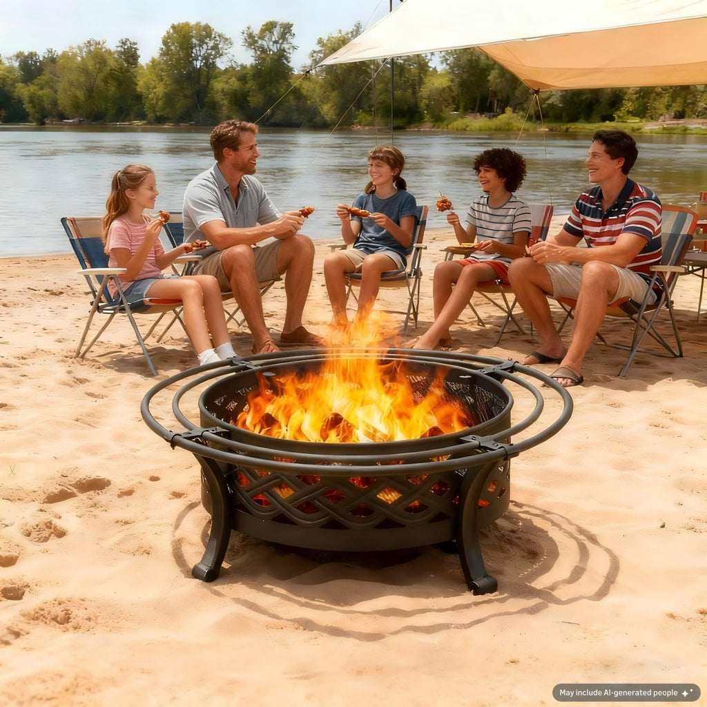 36 Inch Outdoor Fire Pit with Spark Screen Black W69554