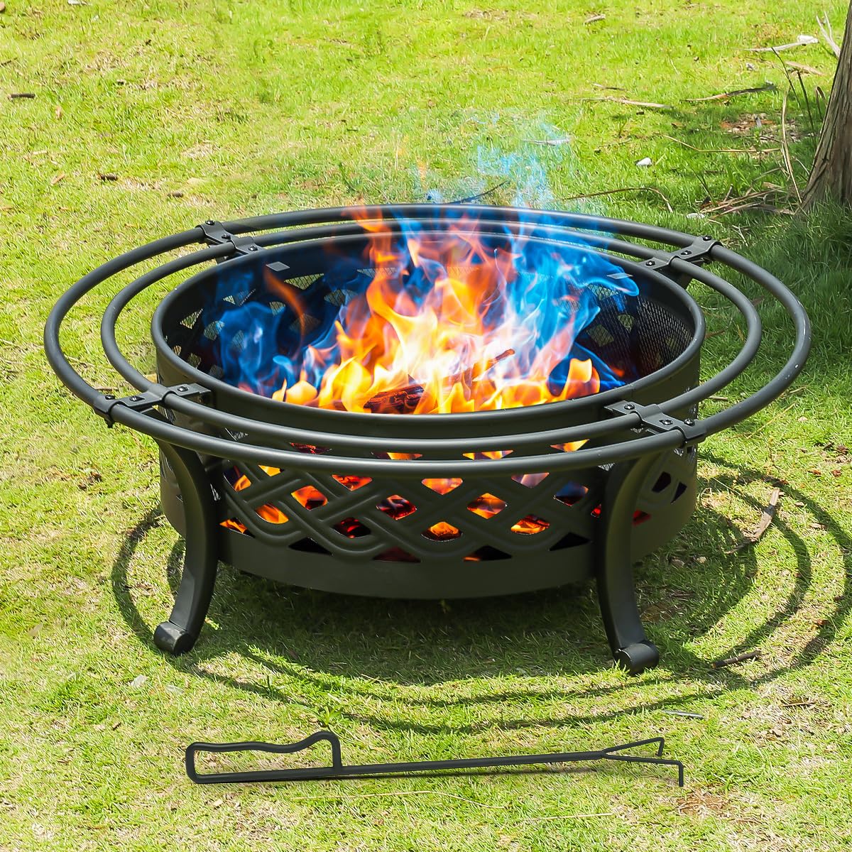 36 Inch Outdoor Fire Pit with Spark Screen Black W69554