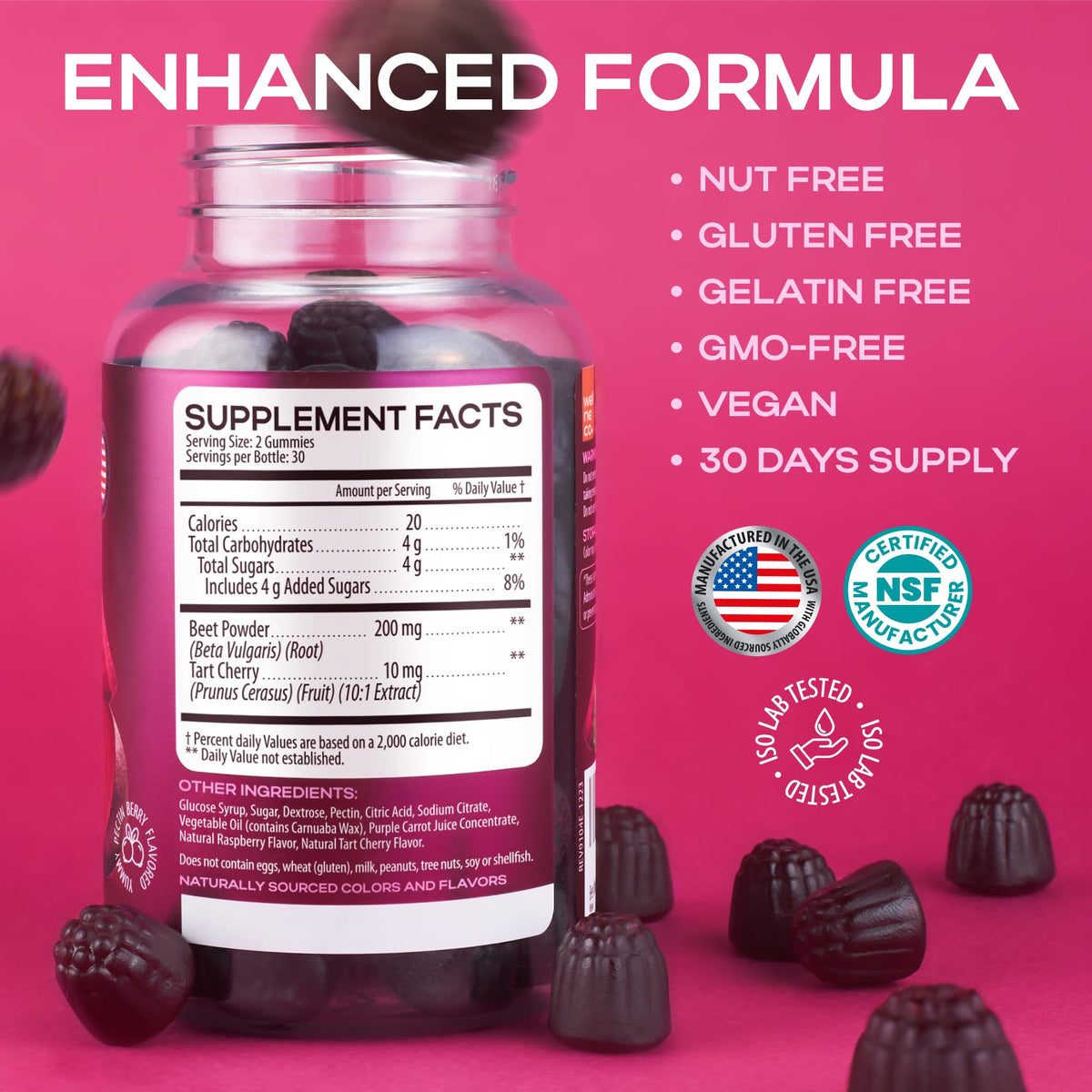 Beet Root Gummies with Tart Cherry, 60 Pcs U212