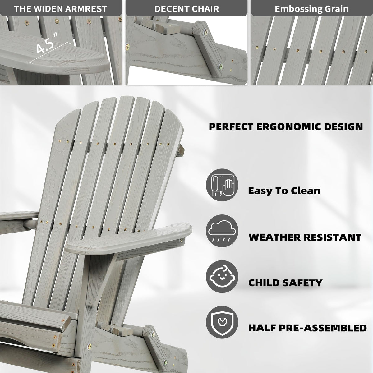 Wood Lounge Patio Chair Set of 2, Folding Adirondack Chairs, Solid Cedar Wood K63539