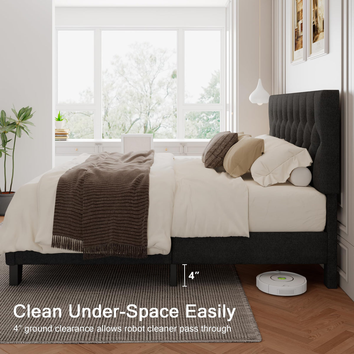 King Size Upholstered Platform Bed with Headboard O832