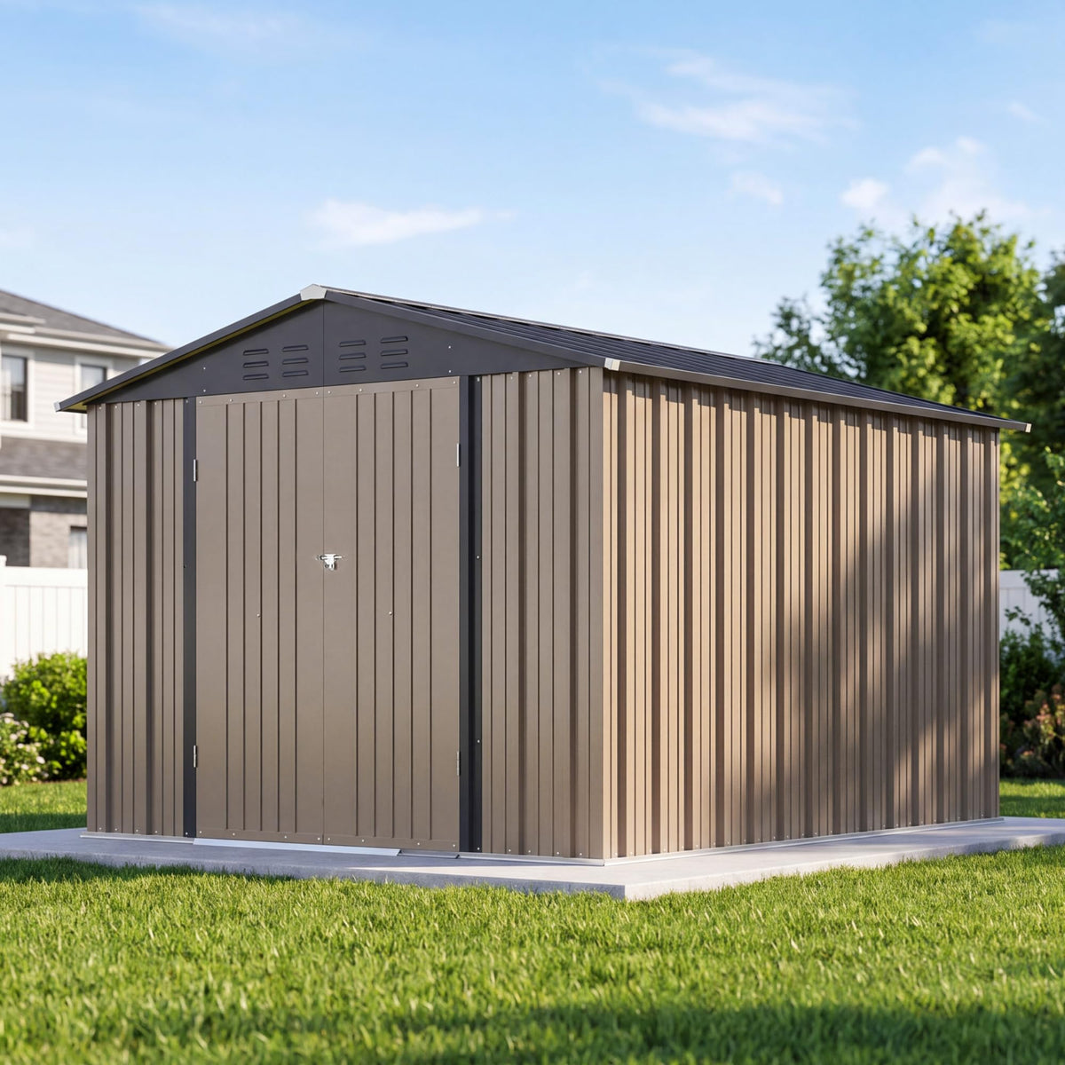 8x10 FT Metal Outdoor Storage Shed with Lockable Door Y3971