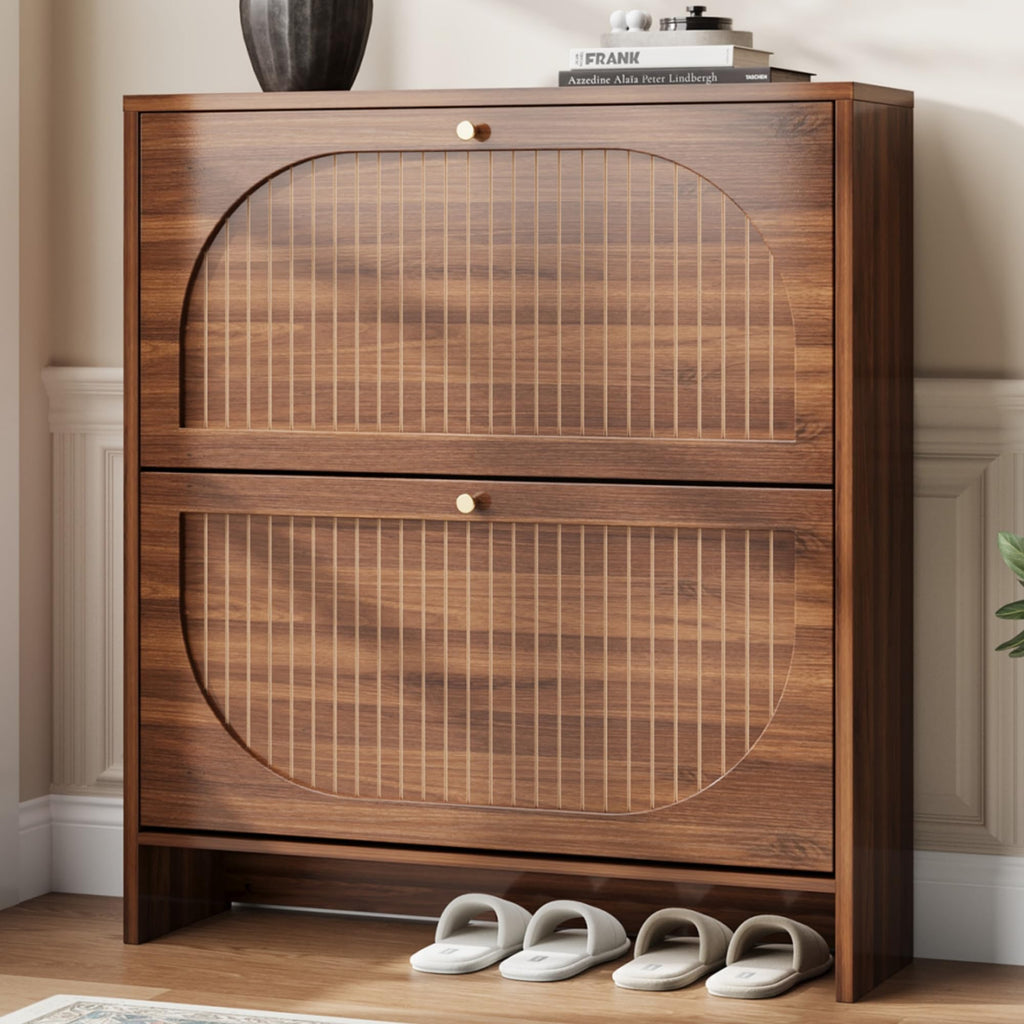 Luminous Walnut Shoe Storage Cabinet with Adjustable Shelves W6689