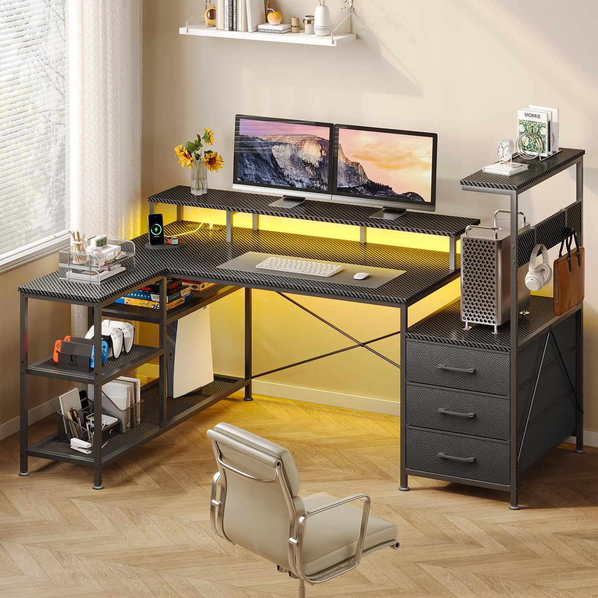 L Shaped Gaming Desk with Drawers A15179