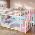 Full Over Full Bunk Bed with Storage Stairs and Drawers, White & Pink Q143464