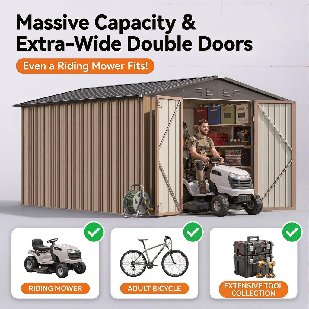 8x10 FT Metal Outdoor Storage Shed with Lockable Door Y3971