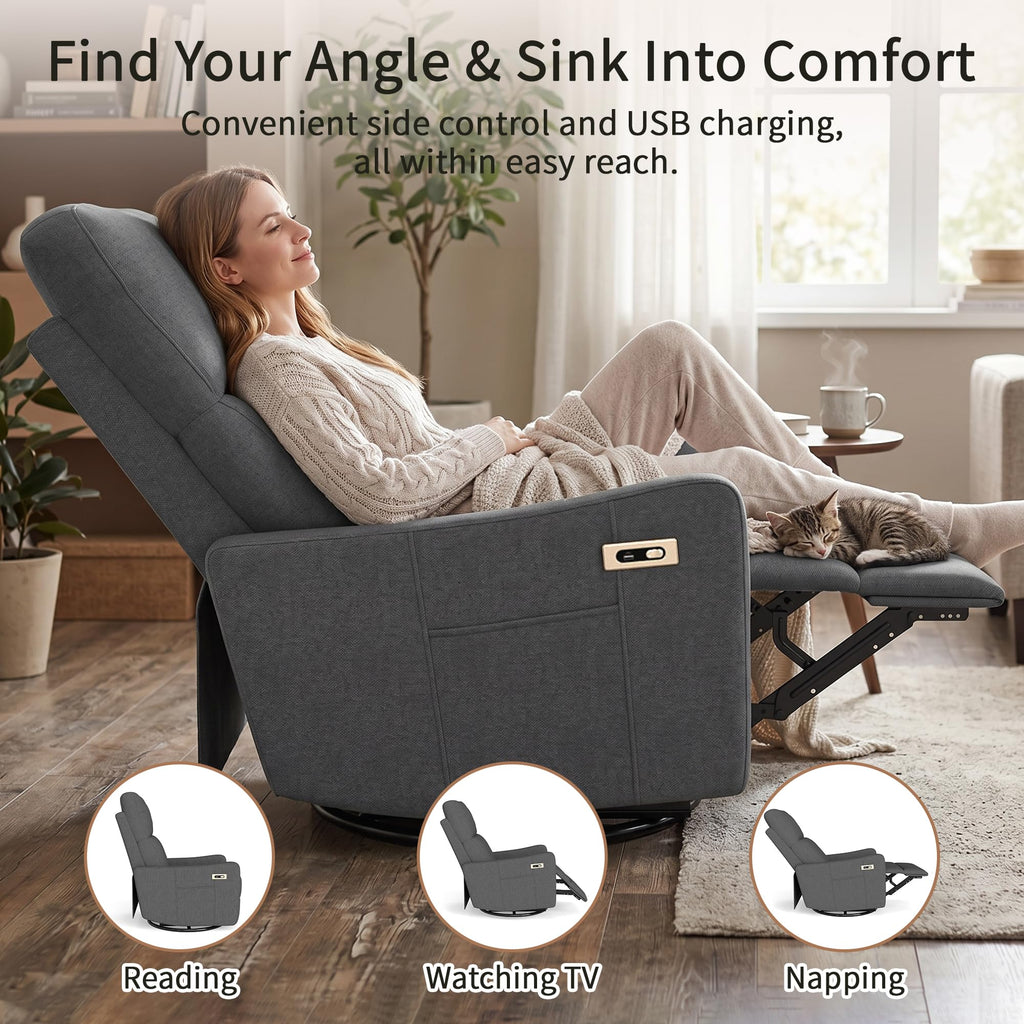 Dark Gray Velvet Swivel Recliner Chair M6294