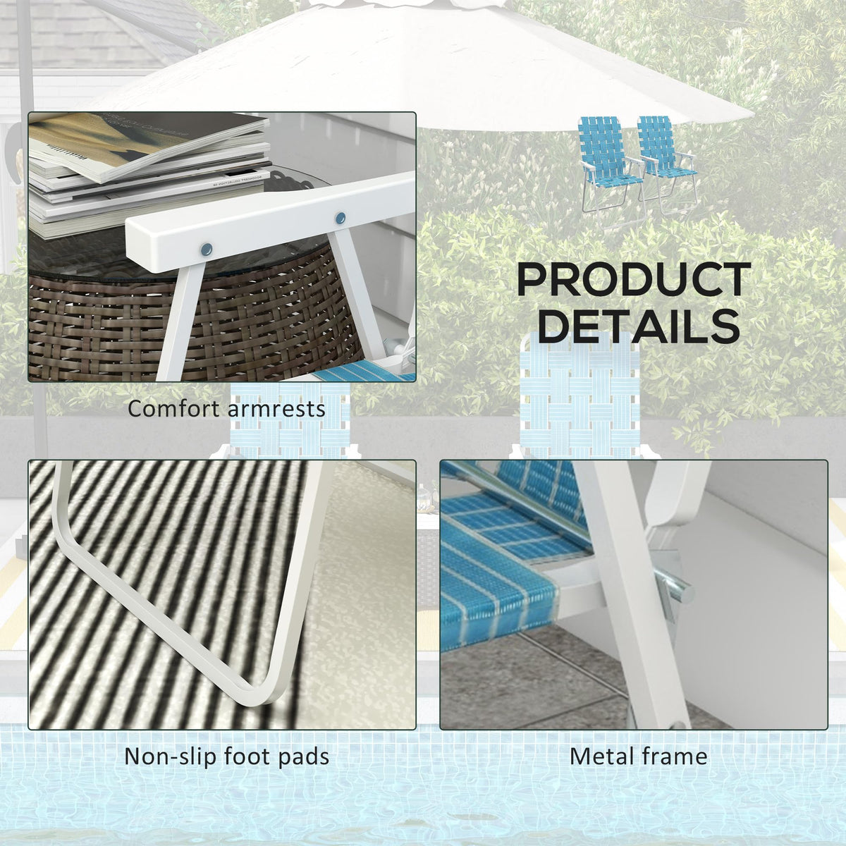 Set of 2 Blue Patio Folding Chairs Y9333