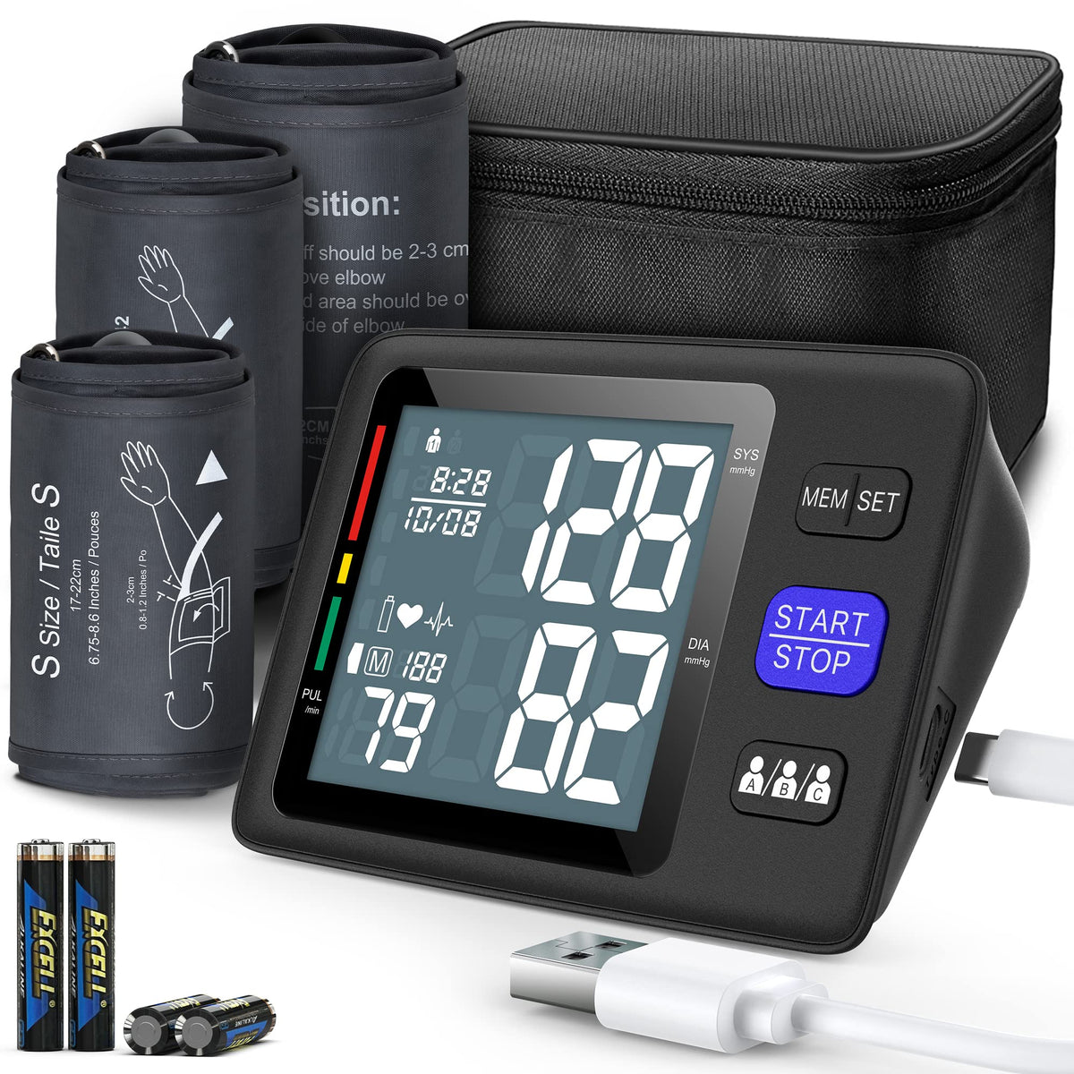 Blood Pressure Machine Upper Arm, 3 Size Cuffs, Automatic Digital BP Monitor, Large Backlit LCD N382