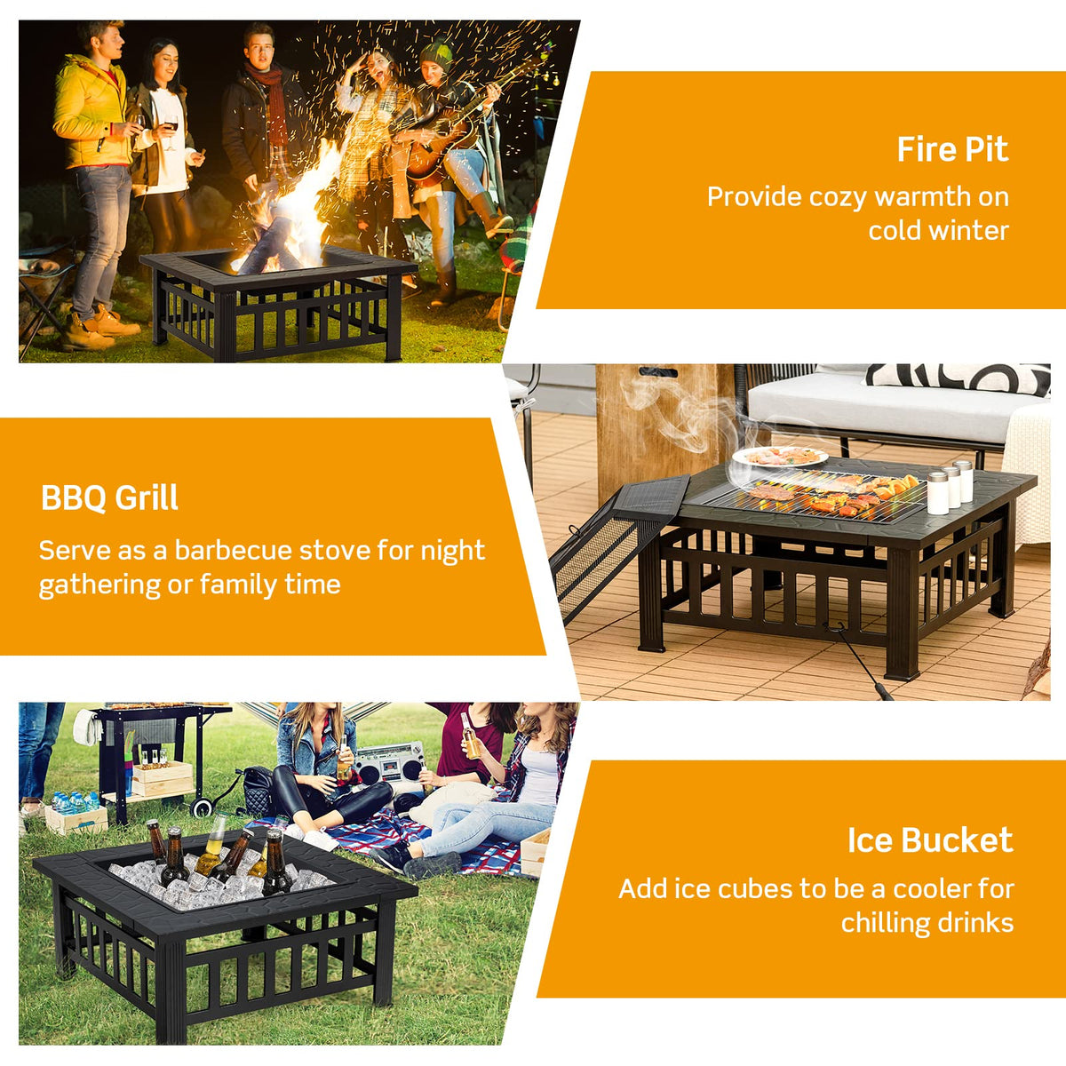 32 Inch Square Steel Wood Burning Fire Pit I165956
