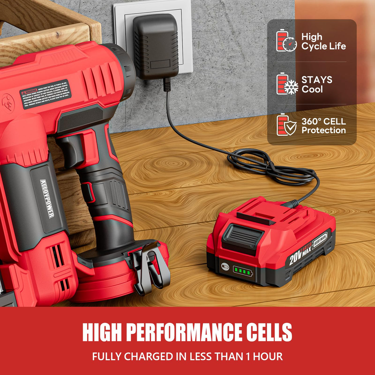 2 in 1 Cordless Brad Nailer/Electric Stapler with Battery and Charger T97385
