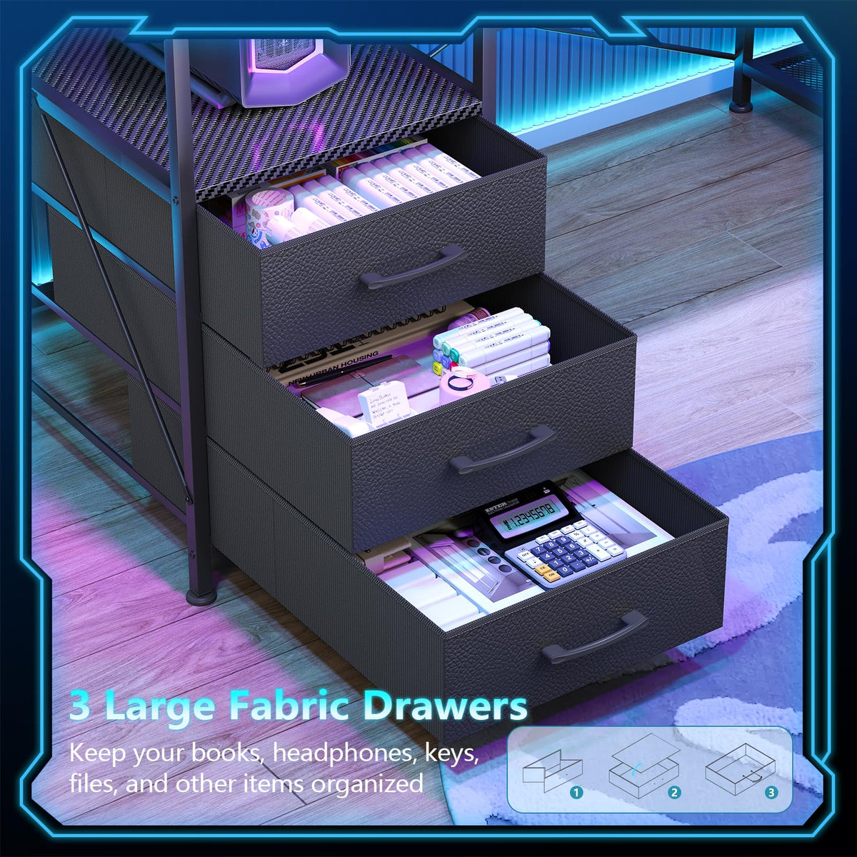 L Shaped Gaming Desk with Drawers A15179