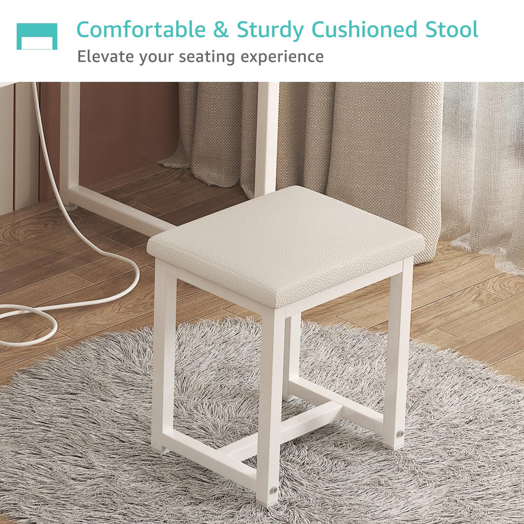 White Makeup Vanity Desk with Mirror and Lights, Chair and Drawers L967
