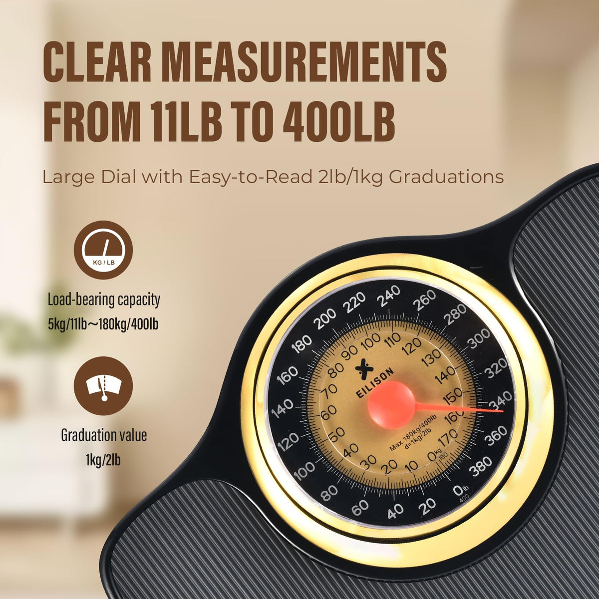 Mechanical Bathroom Scale, Large Dial, 400lbs R4066