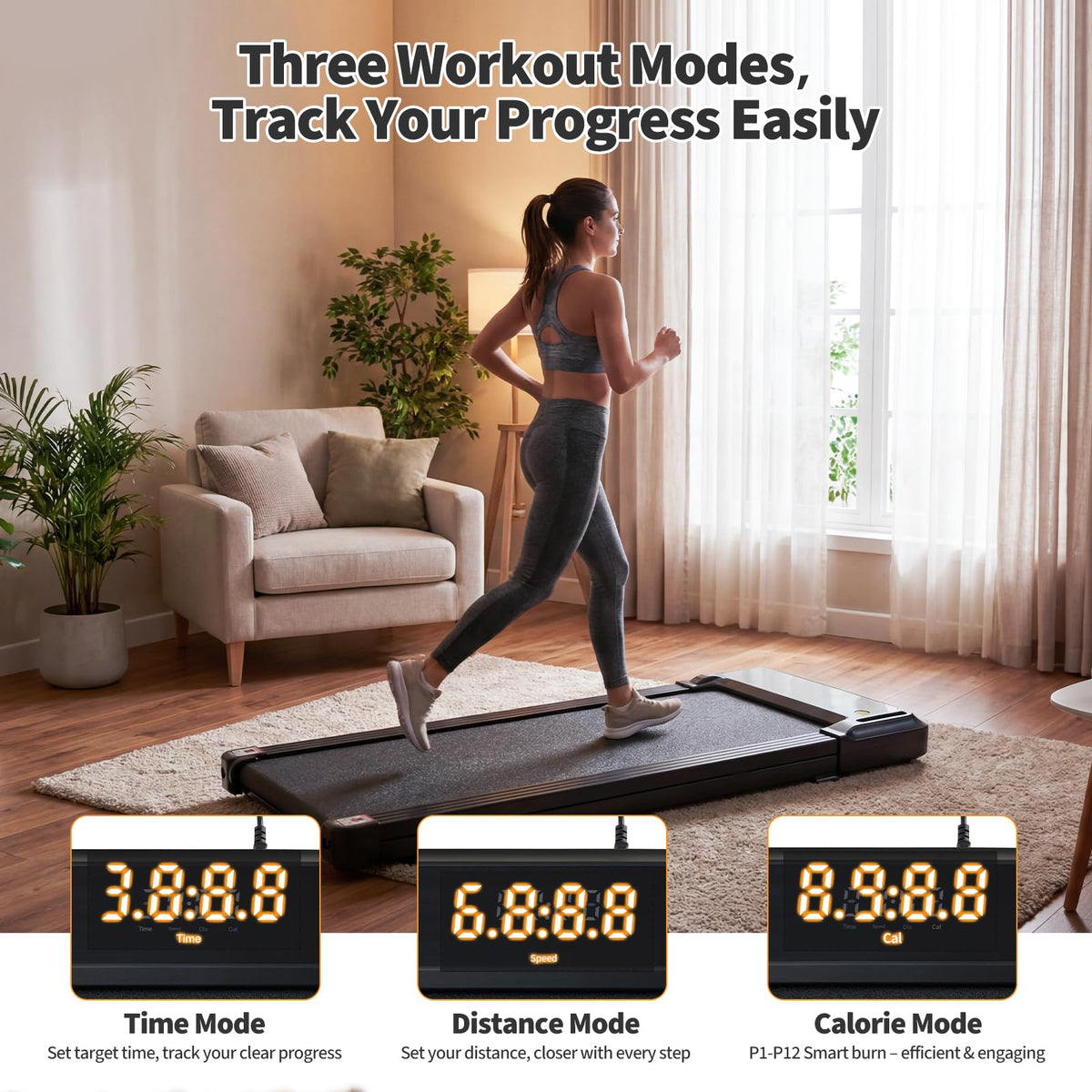 Black Portable 3-in-1 Walking Pad Treadmill U4208