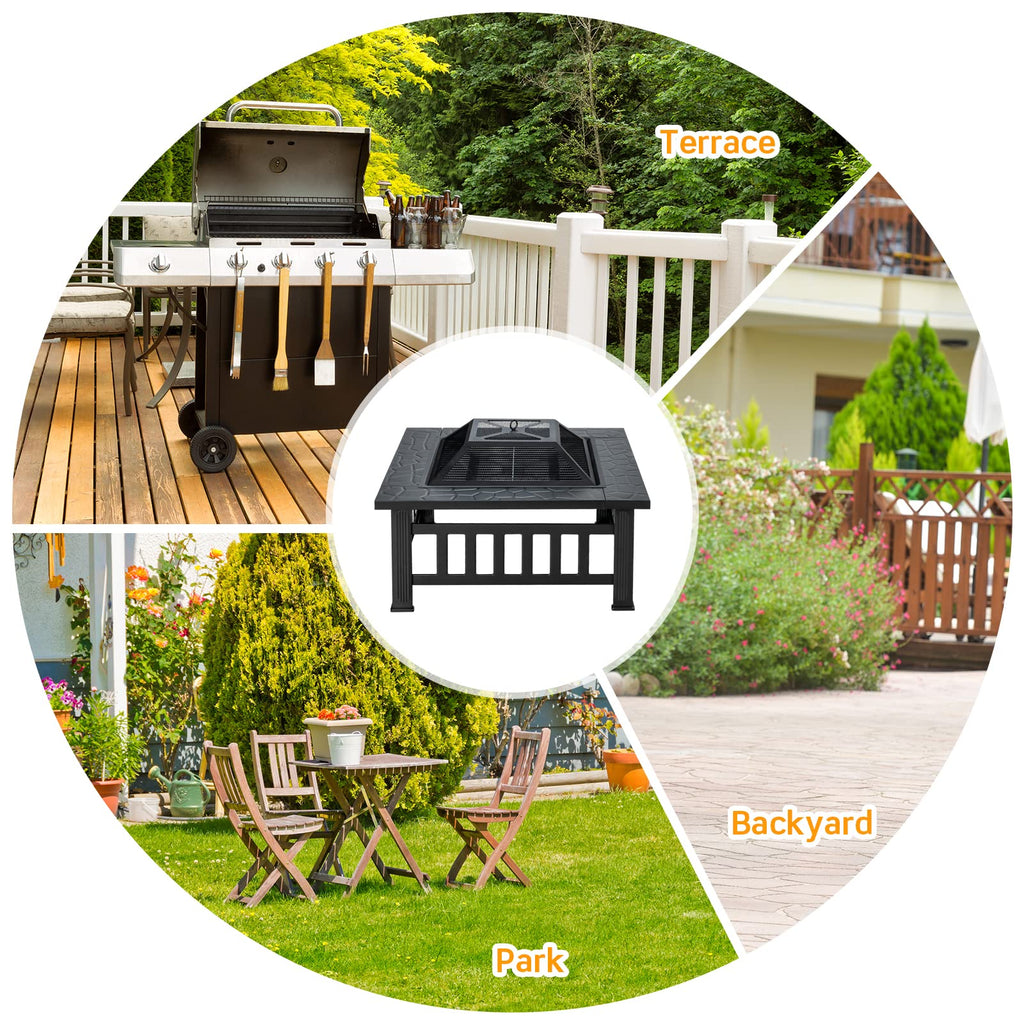 32 Inch Square Steel Wood Burning Fire Pit I165956
