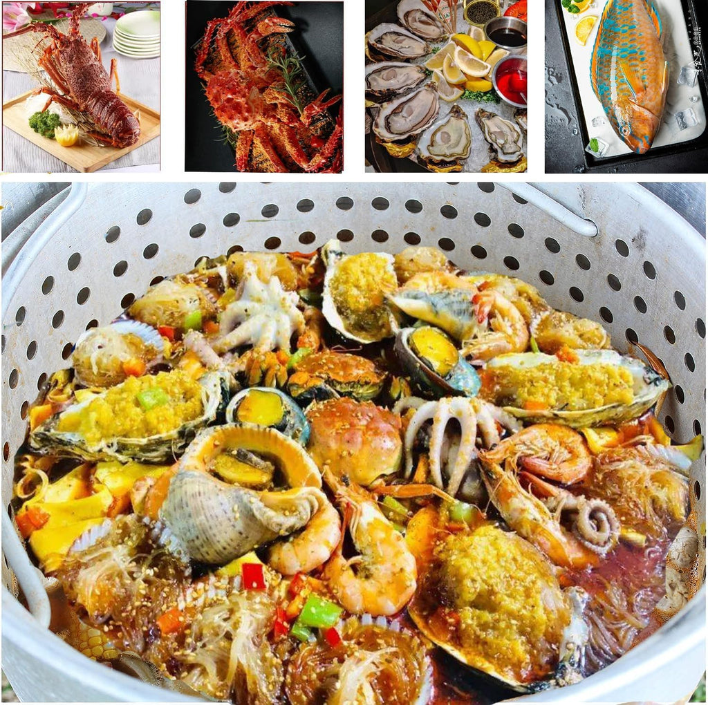 100Qt Aluminum Seafood Boil Pot with Strainer Basket and Propane Stove Burner K5439