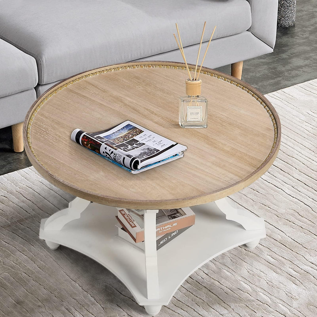 Farmhouse Round Coffee Table with Storage Shelf N3502