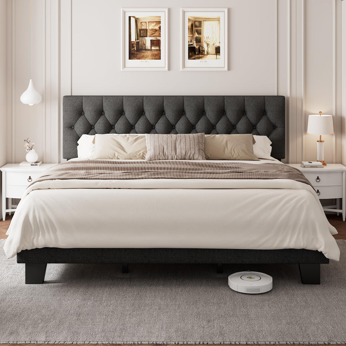 King Size Upholstered Platform Bed with Headboard O832