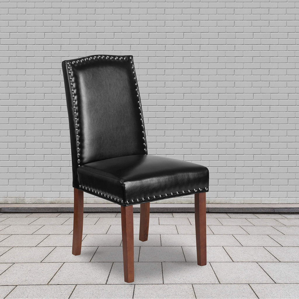 Black LeatherSoft Parsons Chair with Nail Trim M12425
