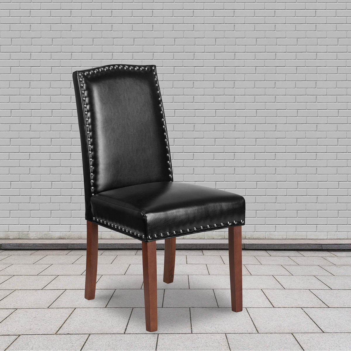 Black LeatherSoft Parsons Chair with Nail Trim M12425