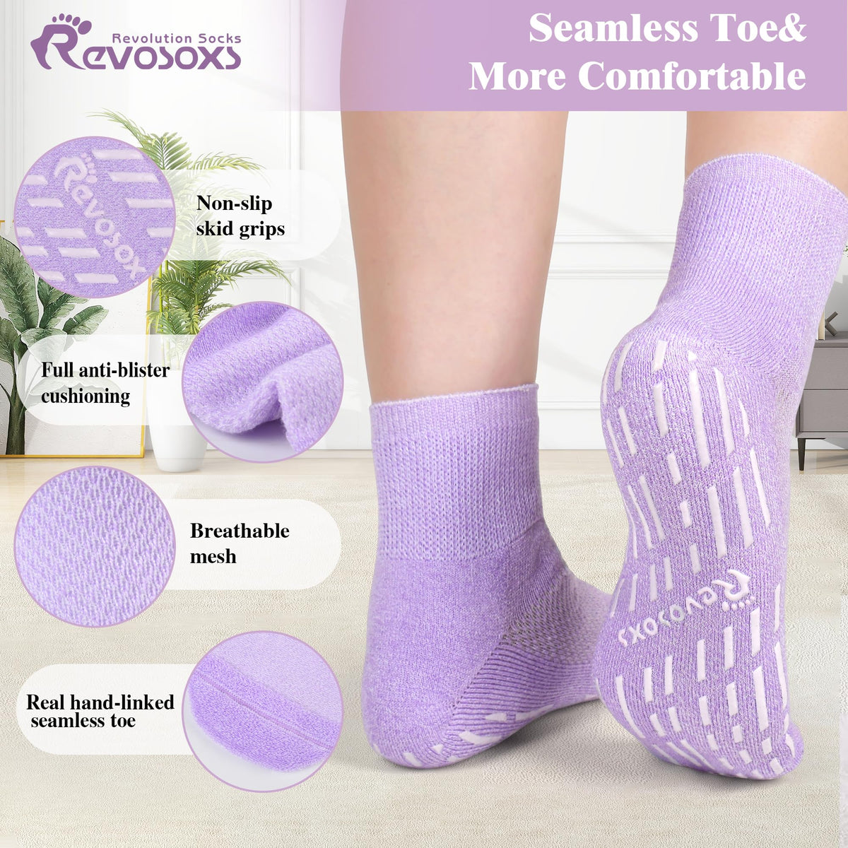 Non Slip Seamless Diabetic Ankle Socks 5 Pairs Z9632