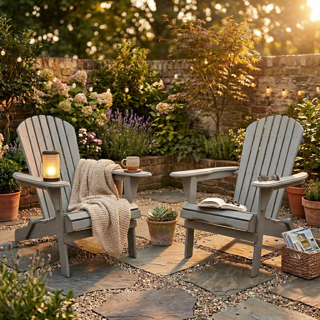 Wood Lounge Patio Chair Set of 2, Folding Adirondack Chairs, Solid Cedar Wood K63539
