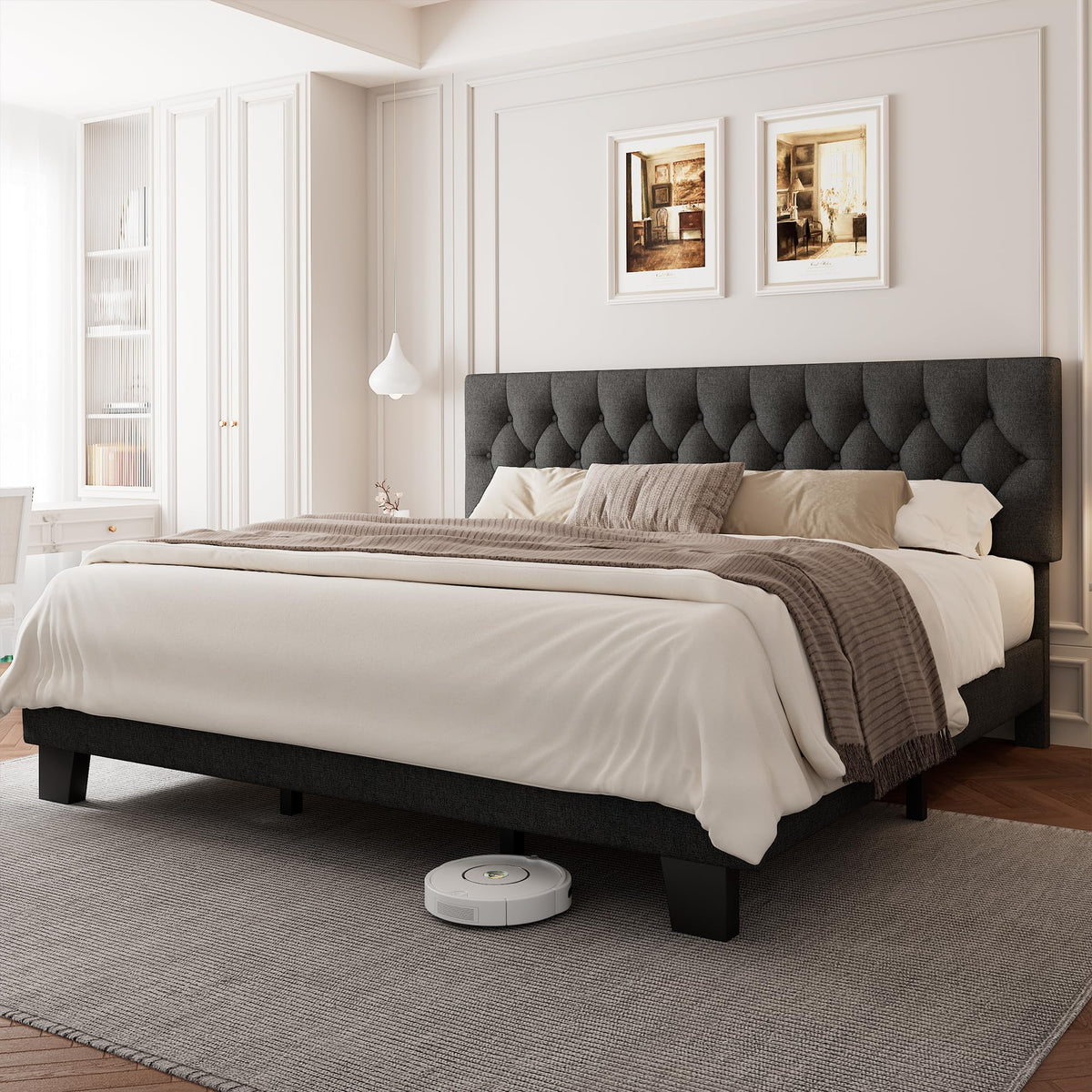 King Size Upholstered Platform Bed with Headboard O832