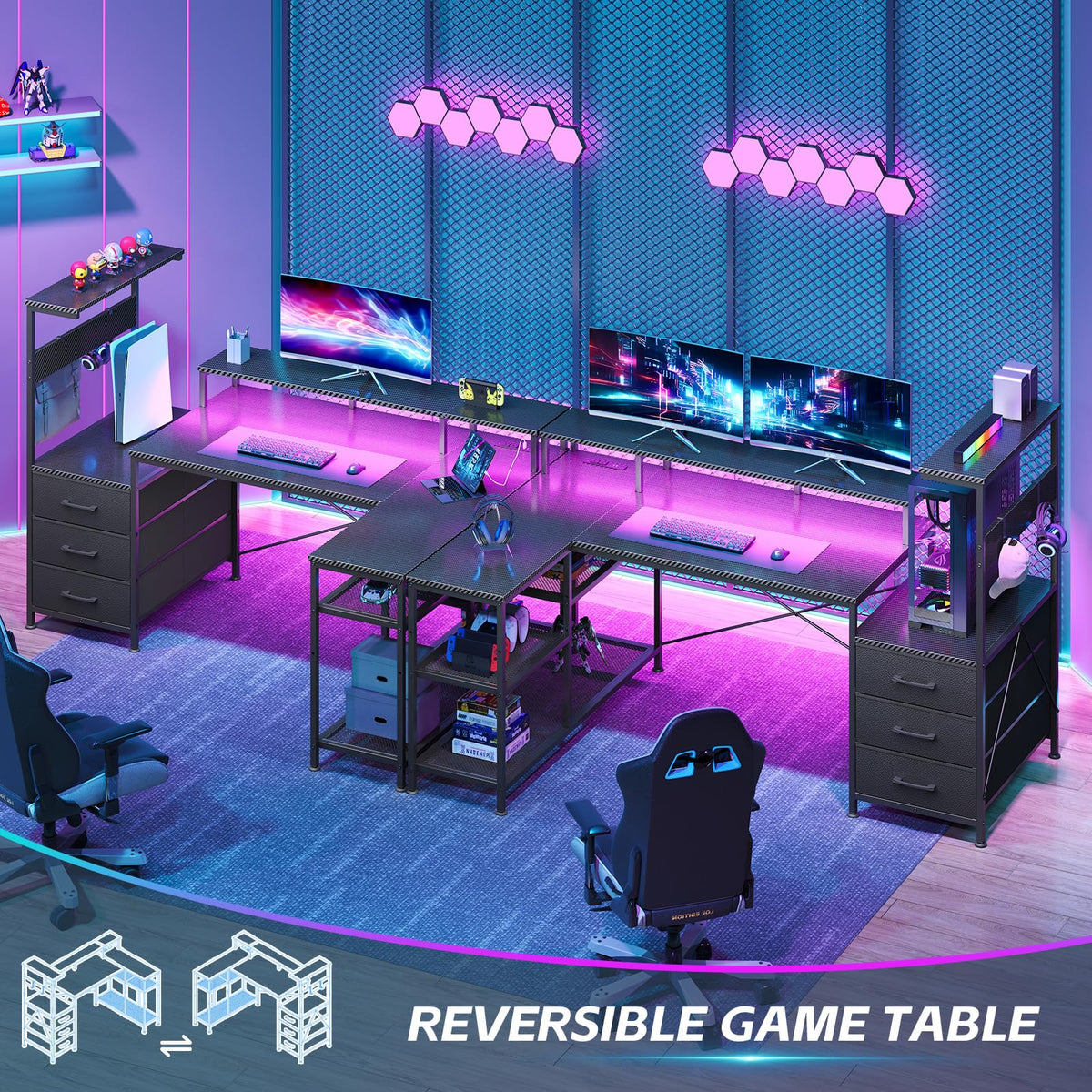 L Shaped Gaming Desk with Drawers A15179
