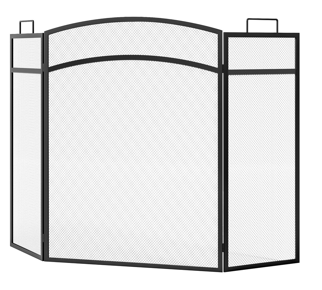 Black Foldable Wrought Metal Mesh Fireplace Screen I5261